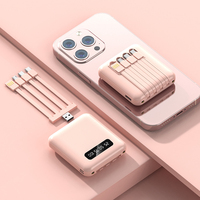 Power Bank Mini 10000mAh Grosir Pabrik, Layar Digital, Dilengkapi 4 Kabel, Pengisi Daya Ponsel dengan Tali Gantungan dan Senter