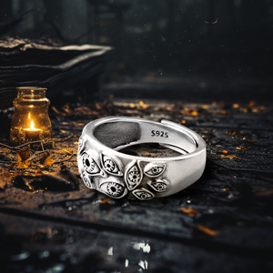 Bague en argent sterling S925, motif roche abyssale, style rétro, ouverture réglable, anneaux mille yeux, bijoux fins pour homme, emballage - Product Image 1