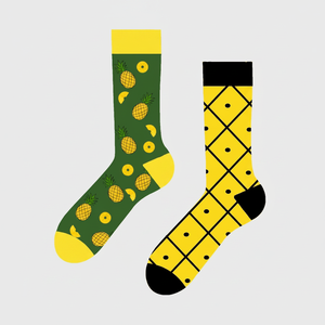 Colorful Pineapple Pattern Daily Crew Sport Socks Unisex Breathable Lightweight Spandex Polyester Digital Printing Logo Bottom - Product Image 2