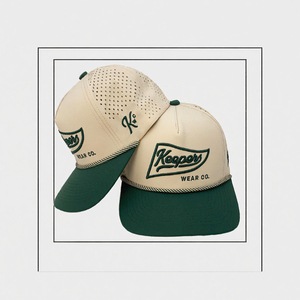 Casquette de golf imperméable à 5 panneaux, logo brodé 3D, bicolore beige-vert, respirante, avec trous découpés au laser, pour le sport - Product Image 3