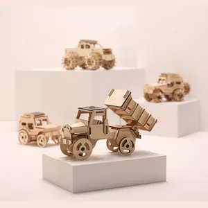 DIY Wood Craft Games Brain Teaser Construction Car wood toy solar puzzle