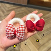 Bandeau en peluche rouge à nœud pour l'automne et l'hiver, accessoires pour cheveux mignons et doux pour filles, y compris un anneau de serviette, une corde à cheveux, des bijoux élégants pour femmes