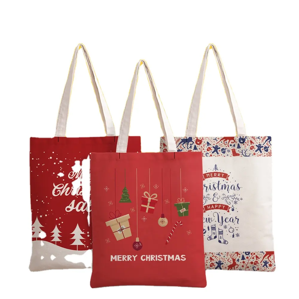 Factory Wholesale Portable Canvas Bag Single Shoulder Zip Pocket Christmas Red Holiday Letter Shopping Bag Advertising