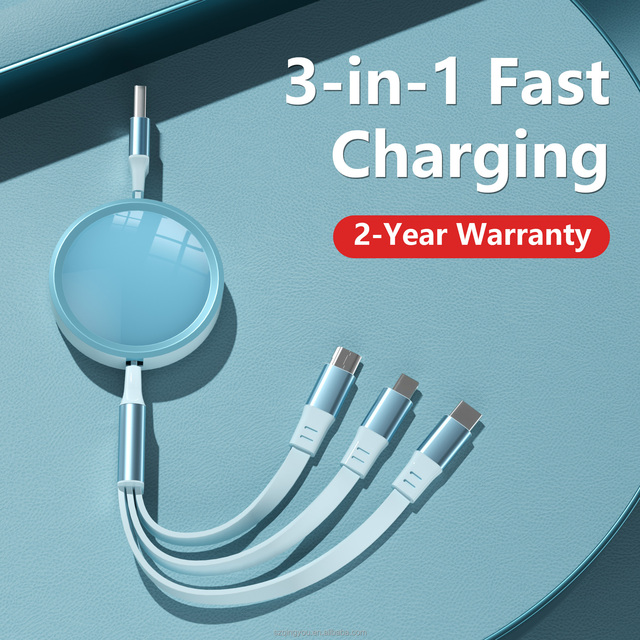 3 in 1 Retractable USB Cable Custom Logo Fast Charging Multi Charger for IOS Android Type-C Universal Mobile Cable