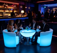 Ensemble de mobilier moderne lumineux LED à couleurs changeantes, comprenant un fauteuil, une barre lumineuse, un couvercle de pot et un siège de loisirs extérieur étanche pour sous-sol