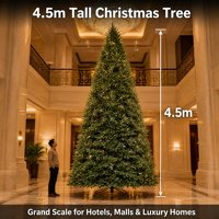 4,5m Vorbeleuchteter LED-Weihnachtsbaum PE-PVC Gemischter Kunstbaum mit Tannenzapfen und Beeren für Feiertags-, Heim- und Hoteldekoration