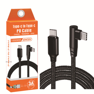 كابل NEEXXT UCA100R من نوع <span class=keywords><strong>C</strong></span> إلى نوع <span class=keywords><strong>C</strong></span> بقوة 60 واط للشحن السريع، كابل مسطح بزاوية قائمة مصنوع من النايلون المجدول، متين بزاوية 90 درجة، طول 1 متر - Product Image 1