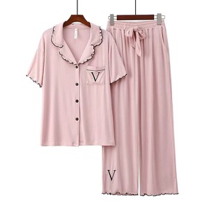 Pijamas de Mujer de Modal Transpirable con Cintura Elástica y Cuello Camisero, 8*5, Otoño - Product Image 5