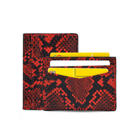 Porte-cartes en cuir de qualité supérieure à motif peau de serpent rouge et noir avec fentes diagonales pour hommes, étanche, fin et élégant, portefeuille de téléphone pour affaires