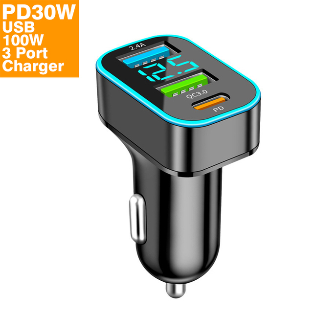 30W 66W 60W 100W Convenient Dual 2 3 Usb Port Type-C PD 33W Mobile Phone Fast Charging Qc3.0 Car Charger LED Power Display