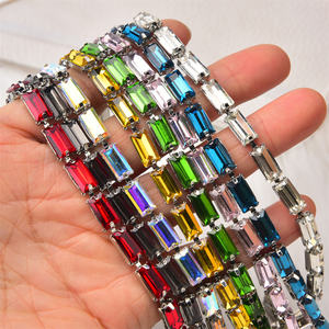 Chaîne en Strass rectangulaire de 5x10Mm pour la fabrication de bijoux, <span class=keywords><strong>verre</strong></span> coloré, cristal, Strass, Base en argent, coupe, bricolage, robe de vêtement - Product Image 2