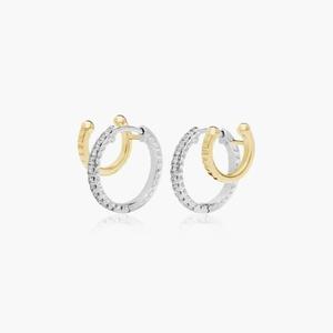 Magnifiques boucles d'oreilles créoles en argent sterling 925 plaqué or avec moissanite, bijoux fins de luxe élégants et tendance, accessoire de mode. - Product Image 2