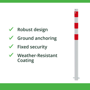 Bollard en acier réfléchissant blanc rouge fixe dissuasif ancré au sol pour l'installation de site extérieur avertissement de trafic en béton - Product Image 3