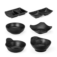Bols à Sauce Noirs à Tremper pour Cuisine de Restaurant 1, 2, 3, 4 Compartiments, Vaisselle Melamine Style Japonais pour Sushi, Sashimi