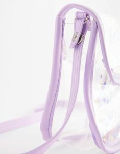 Sac à bandoulière transparent en PVC pour enfants, personnalisé, violet vif, avec décorations brillantes et paillettes, mignon, sac à sequins - Product Image 4