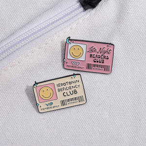 Alfileres de solapa de expresión Emo, joyería de Club de lectores nocturnos, broches de tarjeta de visita personalizados para amigos, adecuados para mochilas - Product Image 4