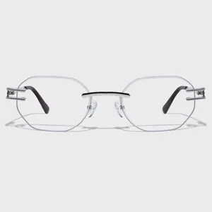 Yeetian High End Clear Transparent Polygon Nylon Lenses Custom Frameless Sunglasses With Metal Temple