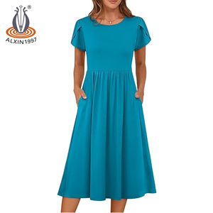 Abiti estivi Alxin da donna manica corta a-line abiti da t-shirt floreali Casual prendisole da spiaggia con tasche - Product Image 3