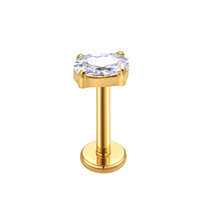 Clous d'oreilles classiques en zircon hautement poli, plaqués or 24 carats, en titane, hypoallergéniques, cadeau de mariage, bijoux de corps, labret