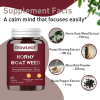 GlowLeaf Horny Goat Weed Comprimés Suppléments d'amélioration masculine pour hommes Soutien énergétique Horny Goat Weed Comprimés Suppléments pour hommes