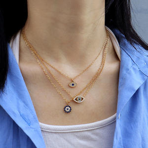 สร้อยคอผู้หญิงสไตล์หรูหราประดับเพชรซิร์คอนรูปดวงตา ชุบทองบนสแตนเลส เหมาะสำหรับเป็นของขวัญหรือของหมั้น - Product Image 2