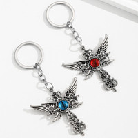Porte-clés Rétro Gothique Punk en Métal avec Ailes d'Ange, Œil du Diable et Croix, Style Vintage Antique Plaqué Argent, Œil de Dragon