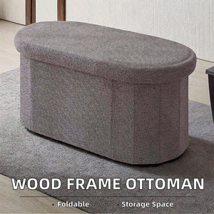 Wholesale Foldable Japanese Design Wood Frame Sponge Upholstery Fabric Ottoman Living Room <b>Stool</b> <b>with</b> <b>Storage</b> Pouf - Product Image 2