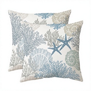 Fundas de Almohada Náuticas Costeras de 18x18 Pulgadas, Tejidas en Terciopelo, 100% Algodón, Lavables, Portátiles, con Estampado Floral de Playa, Modernas, para Hotel, 2 Piezas - Product Image 3