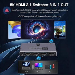 Conmutador <span class=keywords><strong>HDMI</strong></span> <span class=keywords><strong>2.1</strong></span> SYONG 8K, Conmutador <span class=keywords><strong>HDMI</strong></span> 3 en 1 Salida 8K60Hz, 4K240Hz, HDCP 2.3 HDR 3D Dolby Atmos para Xbox con Control Remoto IR - Product Image 3