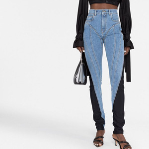 Jeans personnalisés fabriqués Colorblock Patchwork Denim Pantalon crayon <span class=keywords><strong>Taille</strong></span> <span class=keywords><strong>haute</strong></span> Casual Slim Two Tone Jeans pour les femmes à la mode - Product Image 4