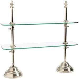 Silver Vintage Folding Double Tier Aluminum Height Adjustable Standing Precision Made Bathroom <b>Storage</b> <b>Rack</b> - Product Image 4