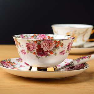 Set di tazze e piattini da tè in ceramica con manico dorato in porcellana all'ingrosso con cucchiaio - Product Image 6