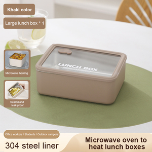 Juego de Lonchera de Acero Inoxidable con Bolsa y Utensilios, Tapa de Vidrio con Orificios de Ventilación, Lonchera Bento de Grado Alimenticio - Product Image 3