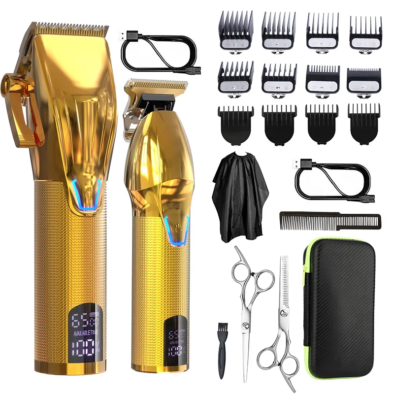 Lanumi LM-2027 melhor kit de máquina de cortar cabelo profissional recarregável sem fio dourado para corte elétrico ajustável