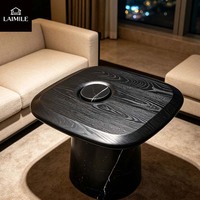 Table d'appoint carrée moderne en placage de bois noir avec incrustation de marbre, base en marbre, table d'appoint de luxe pour salon, mobilier de maison OEM ODM