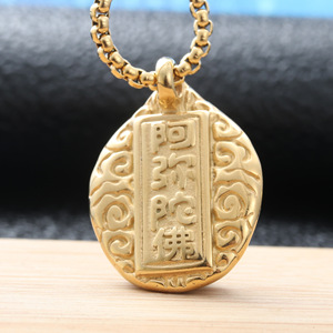 Pendentif Bouddha en acier inoxydable, forme goutte d'eau, charme religieux bouddhiste, bijou unisexe, cadeau 27082 - Product Image 2