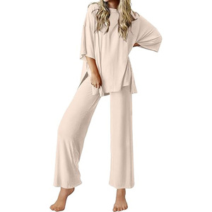 Set da salotto per donna top a <span class=keywords><strong>maniche</strong></span> <span class=keywords><strong>corte</strong></span> e <span class=keywords><strong>pantaloni</strong></span> <span class=keywords><strong>lunghi</strong></span> morbidi e comodi pigiami Set di abiti 2 pezzi S-XXL - Product Image 2
