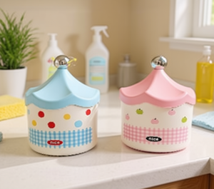 Mini Cestino per Rifiuti Stile Carosello 1.5L con Coperchio, Bidone per Interni in Plastica, Colore Inviato Casualmente - Product Image 2