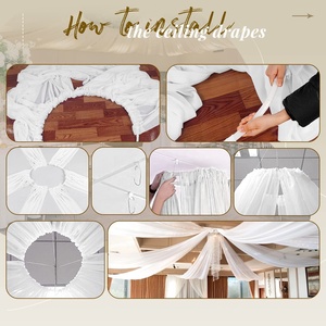Mousseline de soie mer plafond rideaux suspendus pure toile de fond rideau pour fête de <span class=keywords><strong>mariage</strong></span> arc tente Restaurant Hall plafond décorations - Product Image 5