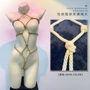 Body sexy para mujer, entrepierna abierta, lencería erótica transparente de manga larga, conjunto de malla rojo con cuerda para bondage SM. - Product Image 4