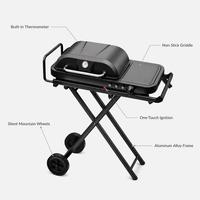 Barbecue à gaz pliable et portable, cuisinière de camping, antiadhésif, thermomètre intégré, cadre en alliage d'aluminium, hauteur à 2 niveaux, pour fêtes en plein air