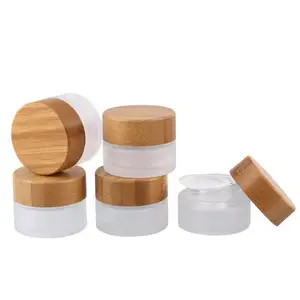 30ml 50ml 60ml 100ml 1oz 2oz 4oz Frosted Green Glass Cream Jar With Bamboo Wooden Lid Unique Products 2022
