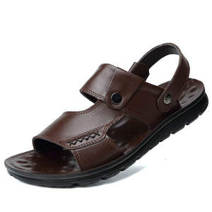 รองเท้าแตะหนังแท้สำหรับฤดูร้อน ดีไซน์เปิดนิ้วเท้า หน้าผ้าตาข่าย ระบายอากาศได้ดี พื้นนุ่ม สวมใส่สบายสำหรับผู้ชาย - Product Image 6