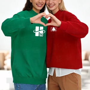 Custom Wholesale 400 GSM Thick Structured <strong>Sweatshirt</strong> Winter Green Red Mock Neck Applique Embroidery <strong>Sweatshirt</strong> <strong>for</strong> <strong>Christmas</strong> - Product Image 2