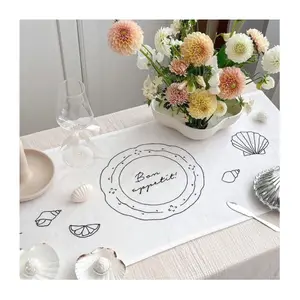 Imaginal Dinner Embroidered Tablecloth Napkins Set Monogrammed French Washed Perforated Napkins Custom Logo Wedding Linen Fabric