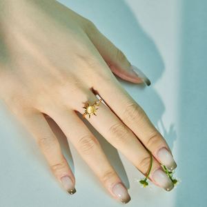 Dylam Dainty S925 Silver Rhodium 18K Gold Plated Adjustable Open 5A Cubic Zirconia <b>Cat</b> Eye Stone Sun Shape Anxiety Spinning <b>Ring</b> - Product Image 6