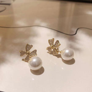 S925 Silver DIY Pearl Accessories 10-13mm Round <b>Beads</b> Ear Nails & Empty Bracket <b>Butterfly</b> Knot Earrings 21207 - Product Image 4