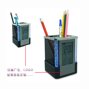 Haonan Office Supplies Store Electronic Pen Holder Square Metal Mesh Desk Clock With Led Display For Office Use - Product Image 4