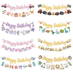 Bannière en papier suspendue pour fête d'<span class=keywords><strong>anniversaire</strong></span>, design personnalisé de dessins animés de sirènes, d'animaux de la jungle et de papillons, vente chaude de Nicro - Product Image 1