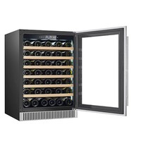 Réfrigérateur à vin vertical homologué ETL pour 52 bouteilles, cadre en bois de hêtre noir, réfrigérateur de présentation de vin rouge
